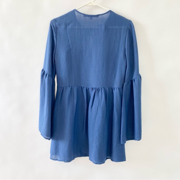 Cute English Factory Ruffle Mini Dress with Lace Trim & Flounce Sleeves Navy XS - Picture 3 of 16